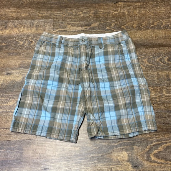 Vintage Y2K Abercrombie & Fitch Womens Size 0 Tan Blue Plaid Bermuda Shorts - Picture 1 of 8